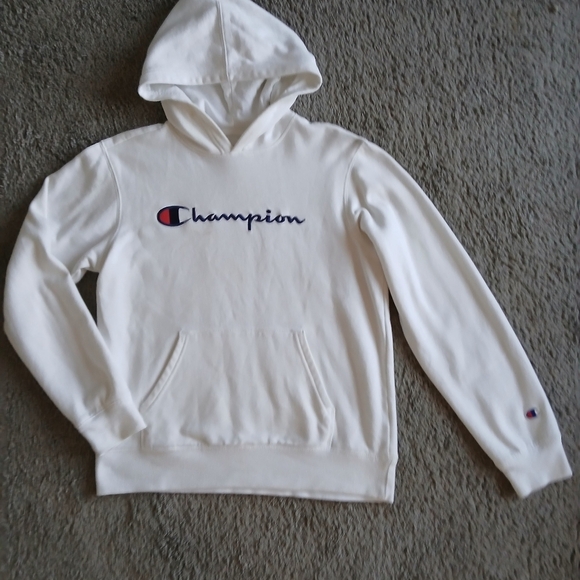 Champion White Pull Over Hooded Sweatshirt Hoodie Size XL Youth Girls - Picture 2 of 6